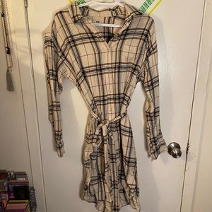 Uniqlo flannel plaid button up dress